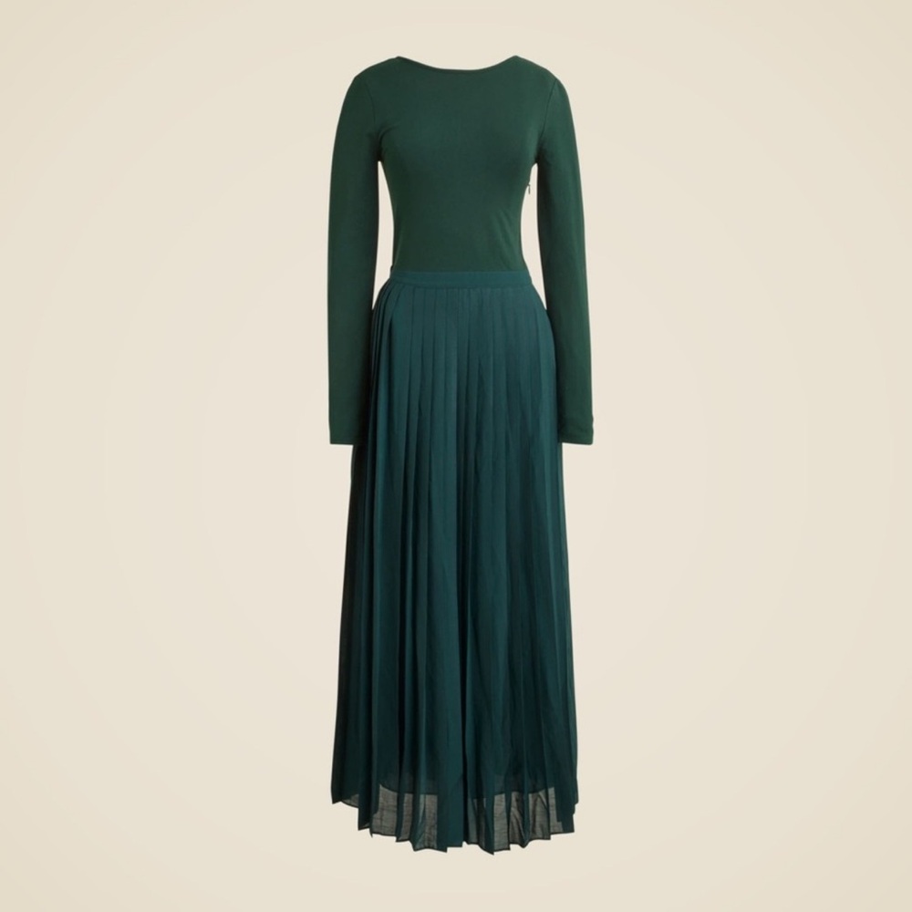 J. Crew Pleated Ballet Maxi Dress Green